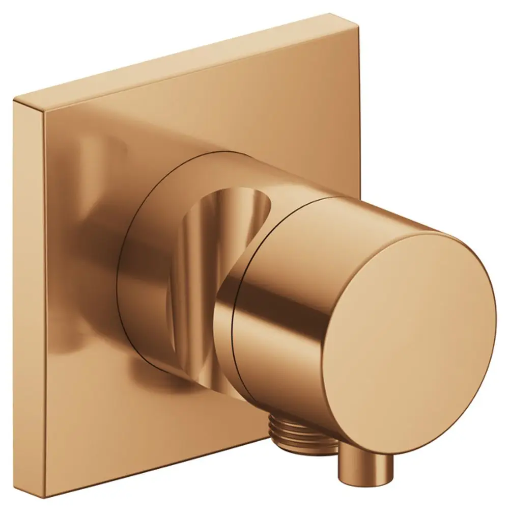 Umstellventil von Keuco in Bronze, quadratische Wandplatte, runder Auslass, Anschluss für Schlauch oder Brause, geeignet für moderne Badezimmer-Installationen.